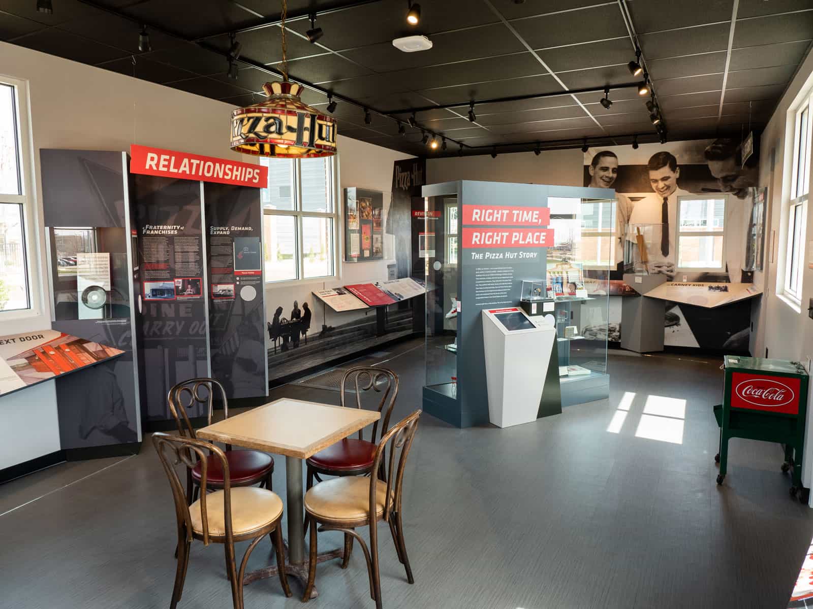 Main display case in the Pizza Hut Museum at Wichita State Universiity in Wichita, Kansas.