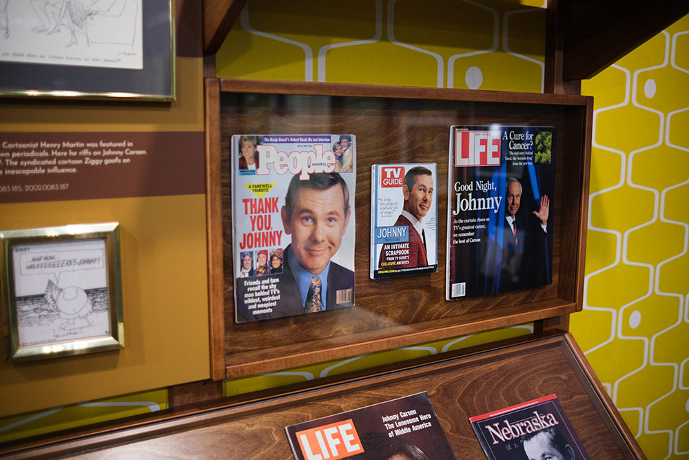 Johnny Carson museum exhibit retro 1960's walnut bookshelf