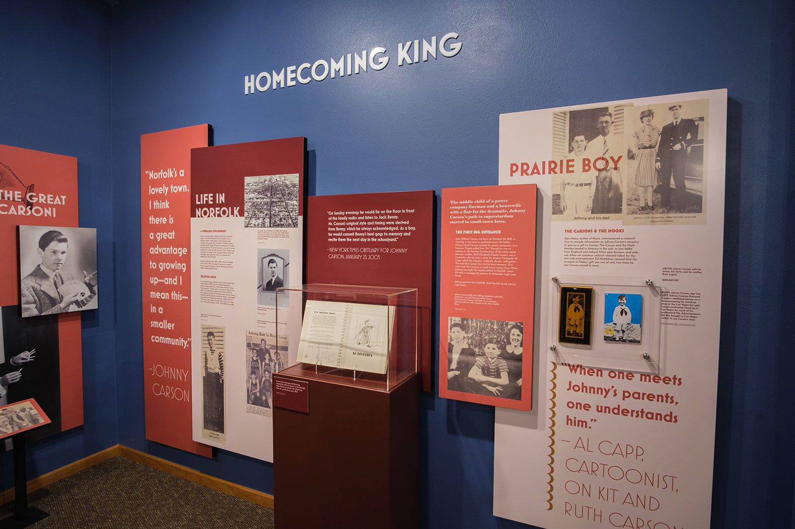 A series of interpretive panels in the Johnny Carson: The King Comes Home exhibit in Norfolk, Nebraska.