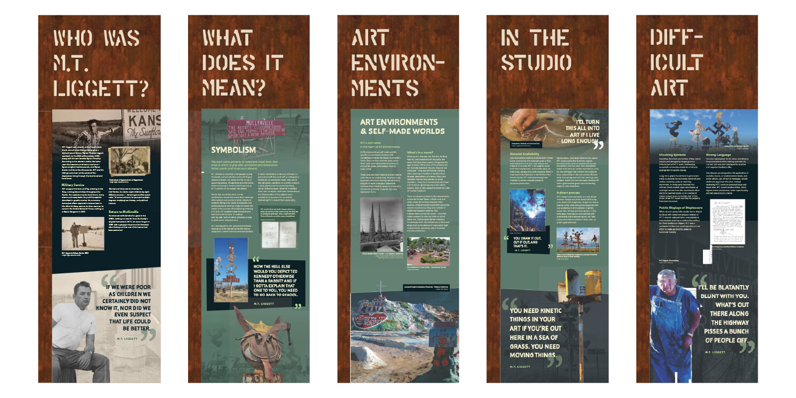 M.T. Liggett exhibit graphic layouts