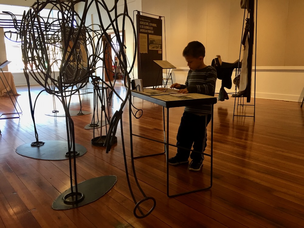 Life-sized steel rod steer sculptures at Chisholm Trail exhibit