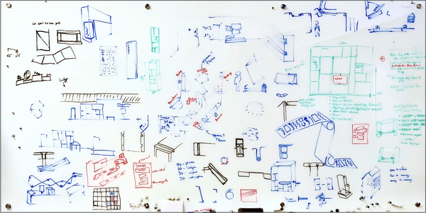 museum design brainstorming whiteboard