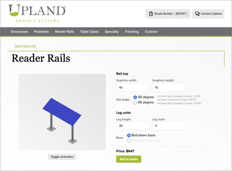 Upland Waymaker Indoor Reader Rail configurator