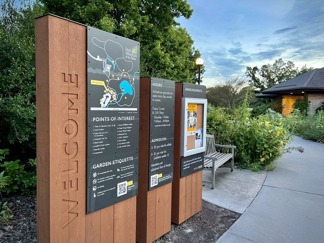 Dyck Arboretum welcome sign cedar steel aluminum