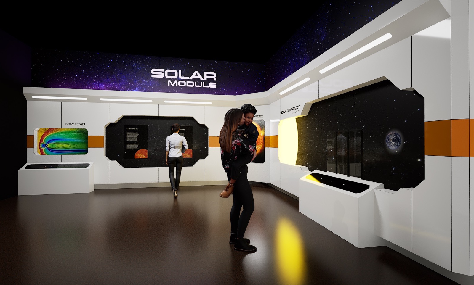 Solar module science exhibit display rendering Upland Exhibits